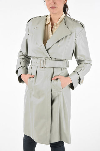 Leather Unstructured Trench Coat with Hidden Closure and Belt 