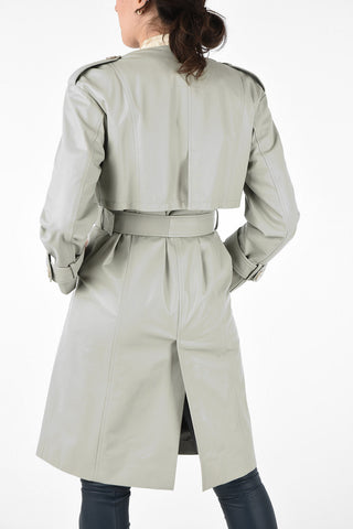 Leather Unstructured Trench Coat with Hidden Closure and Belt 