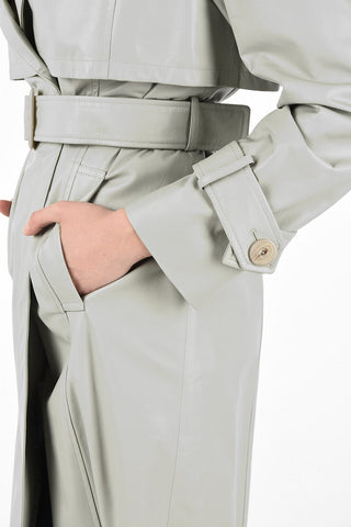 Leather Unstructured Trench Coat with Hidden Closure and Belt 
