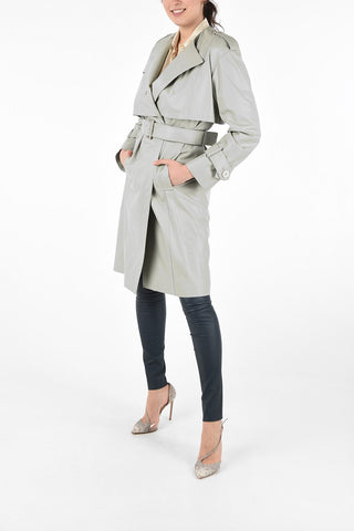 Leather Unstructured Trench Coat with Hidden Closure and Belt 