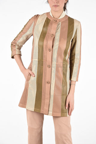 Laser Cut Leather 3/4 Sleeve Duster Coat