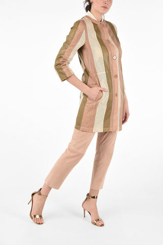 Laser Cut Leather 3/4 Sleeve Duster Coat