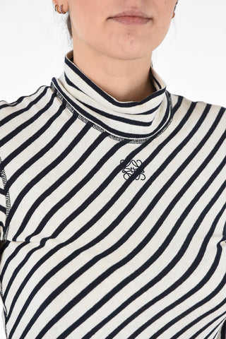 Vestito a Maniche Lunghe in Cotone Stripe 