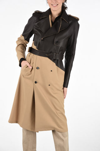 Wool Double-Breasted Trench with Leather Details and Belt 