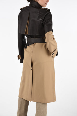 Wool Double-Breasted Trench with Leather Details and Belt 