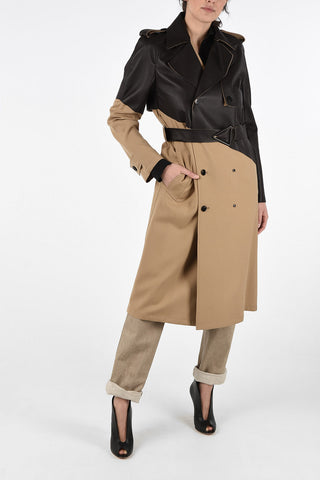 Wool Double-Breasted Trench with Leather Details and Belt 