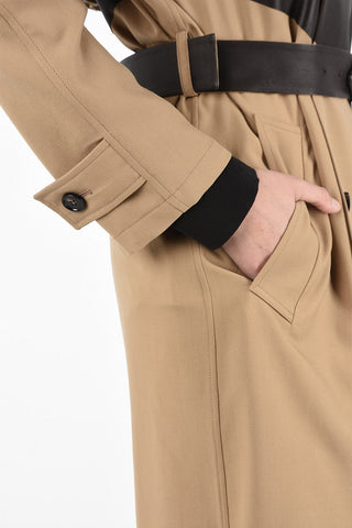 Wool Double-Breasted Trench with Leather Details and Belt 
