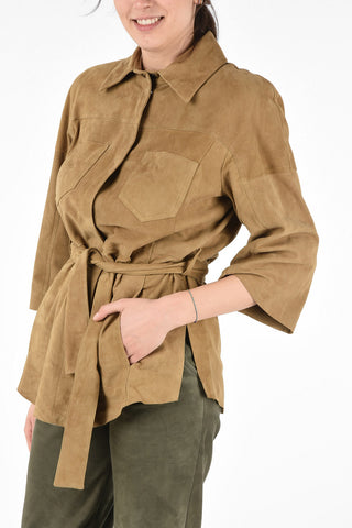 Suede Leather Blazer with Belt