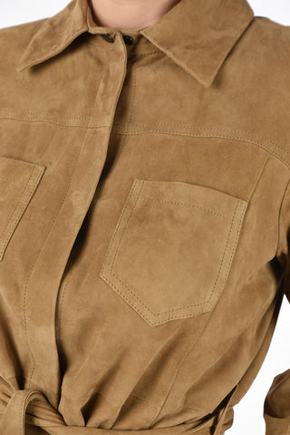 Suede Leather Blazer with Belt