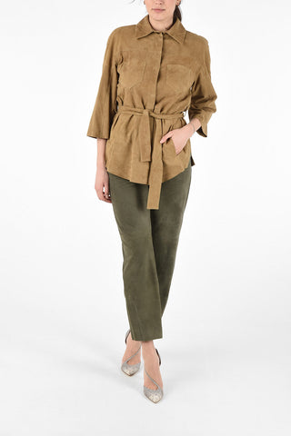 Suede Leather Blazer with Belt