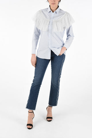 Pencil Striped Shirt with Polka Dot Tulle Applications