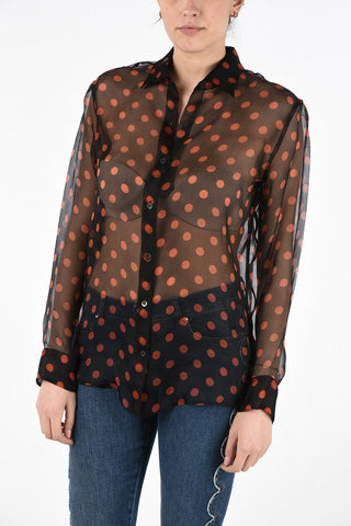 Camicia Collo Francese CLAVELLY in Chiffon a Pois
