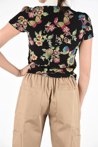 Floral Printed Silk Blouse with Bow Neck 