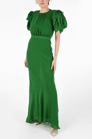 Silk GEORGETTE Floor Dress with Puffed Sleeves
