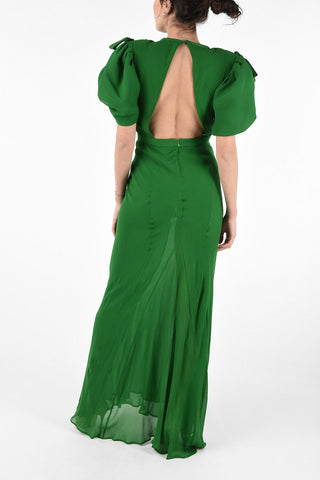 Silk GEORGETTE Floor Dress with Puffed Sleeves