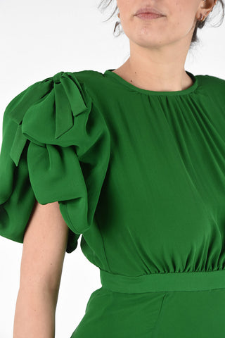 Silk GEORGETTE Floor Dress with Puffed Sleeves
