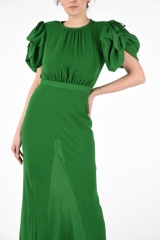 Silk GEORGETTE Floor Dress with Puffed Sleeves