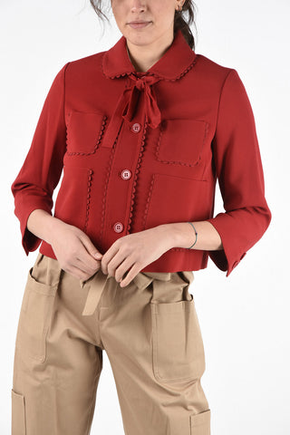 4 Pocket Bolero Jacket with Floral Trimmings