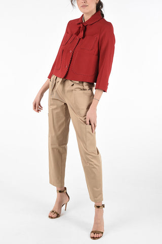 4 Pocket Bolero Jacket with Floral Trimmings