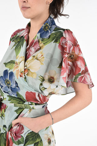 Floral Silk Dress with Wrap Closure 