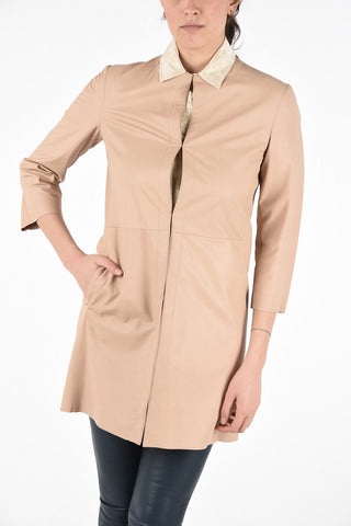 Leather 3/4 Sleeve Duster Coat