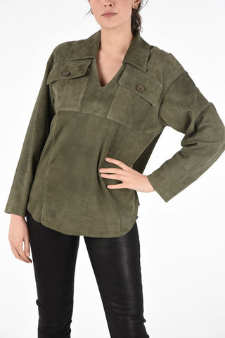 V-Neck Suede Leather Tunic