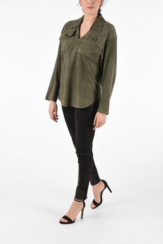 V-Neck Suede Leather Tunic