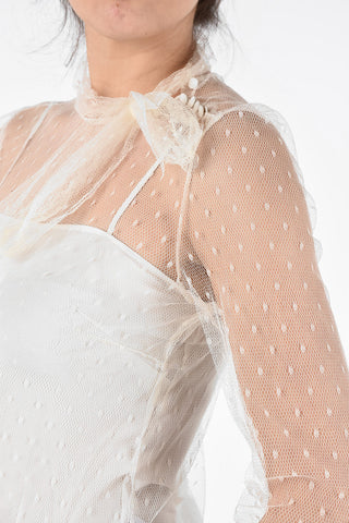 Tulle Polka Dot Blouse with Bow Neck 