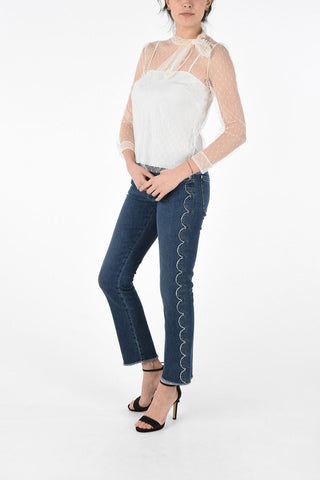 Tulle Polka Dot Blouse with Bow Neck 