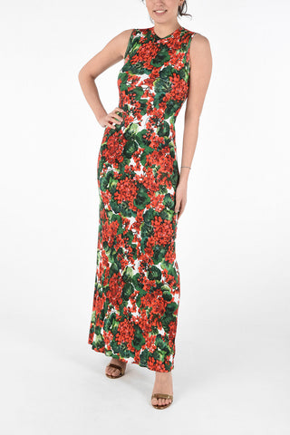 Sleeveless Floral Floor Dress with Zip Closure