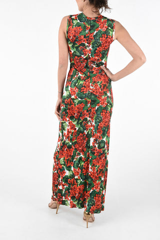 Sleeveless Floral Floor Dress with Zip Closure