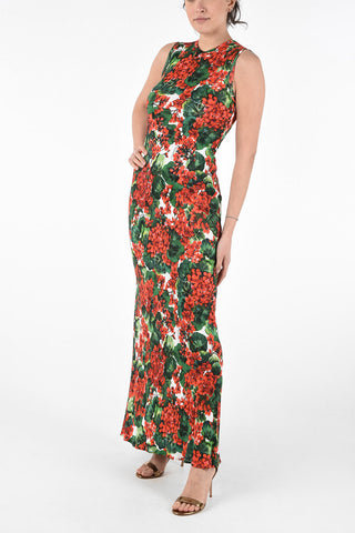 Sleeveless Floral Floor Dress with Zip Closure