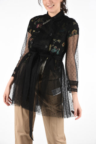 Tulle Double-Breasted Trench with Belt