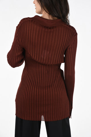 Silk Ribbed Slim Fit Sweater with Wide Neckline
