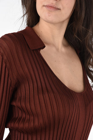 Silk Ribbed Slim Fit Sweater with Wide Neckline