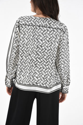 Blusa a Portafoglio in Seta Geometrica con Fiocco 