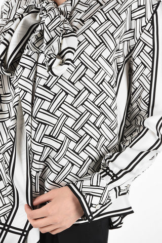 Blusa a Portafoglio in Seta Geometrica con Fiocco 