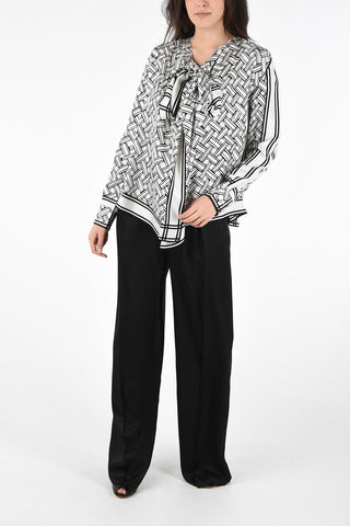 Blusa a Portafoglio in Seta Geometrica con Fiocco 