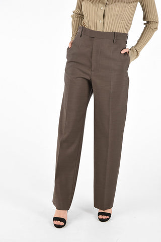 Pantaloni Straight Fit in Lana con Chiusura a Scomparsa 
