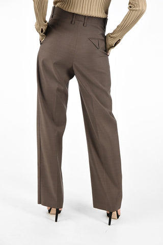 Pantaloni Straight Fit in Lana con Chiusura a Scomparsa 