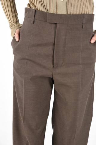 Pantaloni Straight Fit in Lana con Chiusura a Scomparsa 