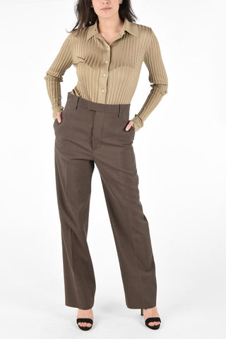 Pantaloni Straight Fit in Lana con Chiusura a Scomparsa 