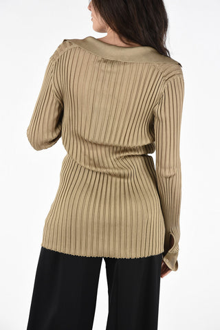 Silk Ribbed Slim Fit Sweater with Wide Neckline