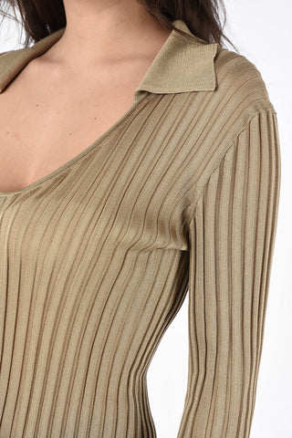 Silk Ribbed Slim Fit Sweater with Wide Neckline