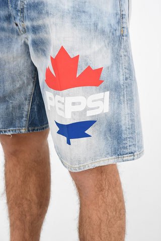 PEPSI Vintage Effect Stonewashed Shorts