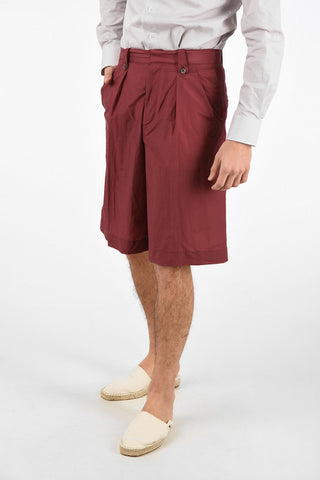 Mid-rise waist double pleat bermuda shorts