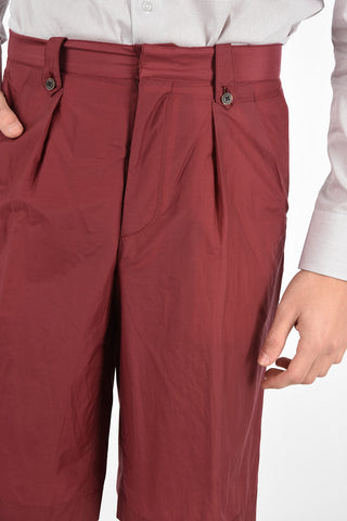 Mid-rise waist double pleat bermuda shorts