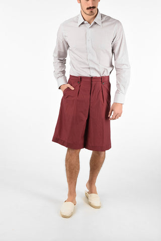 Mid-rise waist double pleat bermuda shorts