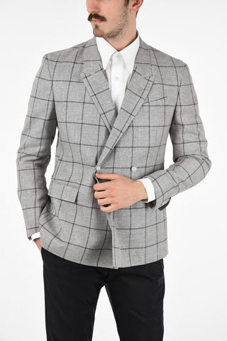 CC COLLECTION tattersall check Virgin Wool and Flax peak lapel double-breasted RESET blazer drop 8R