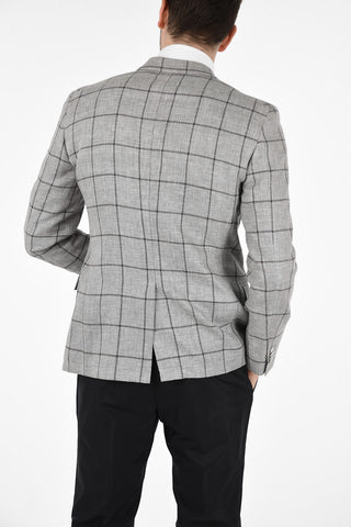 CC COLLECTION tattersall check Virgin Wool and Flax peak lapel double-breasted RESET blazer drop 8R